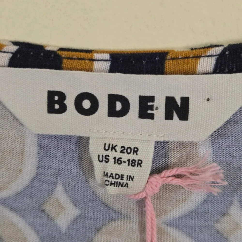 Boden NWT Thea Long Sleeve Jersey Dress Ochra Chain Midi Size 16-18R